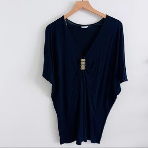 Trina Turk Black/Navy Rayon Short Sleeve Top